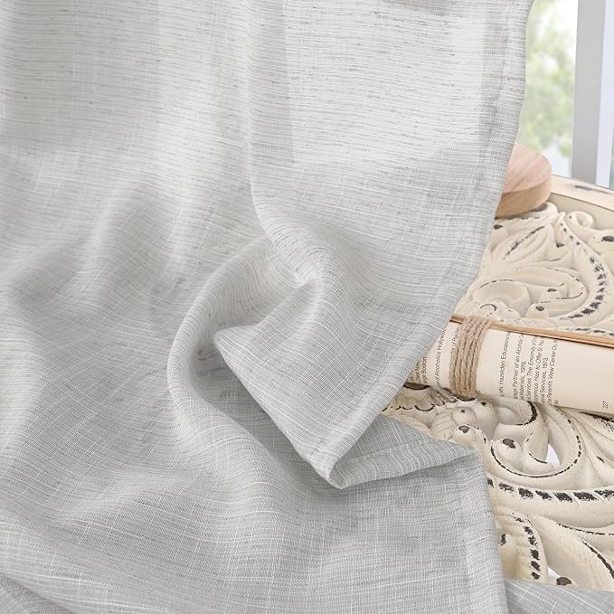 BGment Light Grey Linen Curtains 63 Inches Long for Bedroom Windows, Sheer Drapes Lightweight Rustic Country Textured for Farmhouse Living Room Decor Rod Pocket, 2 Panels Set, Each 42 Inch Wide
