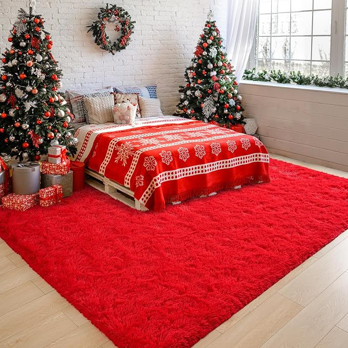 Chicrug Soft Area Rugs for Bedroom Living Room Plush Fluffy Rug 4x6 Feet, Shag Furry Area Rug Carpet Non Shedding for Nursery Children Kids Girls Room Home Decorative, Red