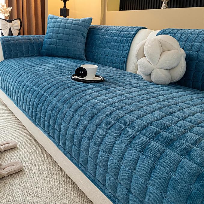Velvet Couch Cover, Plush Sectional Sofa Cover Washable, Anti Slip Sofa Slipcover for 3 Cushions Sofas, Furniture Protector Covers for Pets & Kids(1PC, Black, 35.4"×71", 3-Seater)