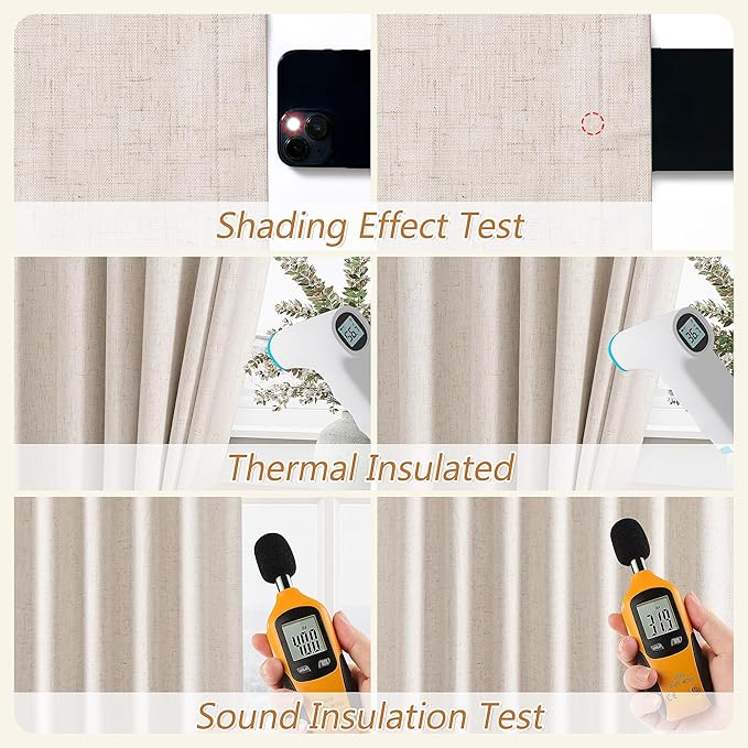 Guken 100% Blackout Linen Curtains 80 Inch Length 2 Panels Set for Living Room Bedroom Back Tab Thermal Insulated Black Out Drapes Room Darkening Farmhouse Window Curtains 80 Inches Long