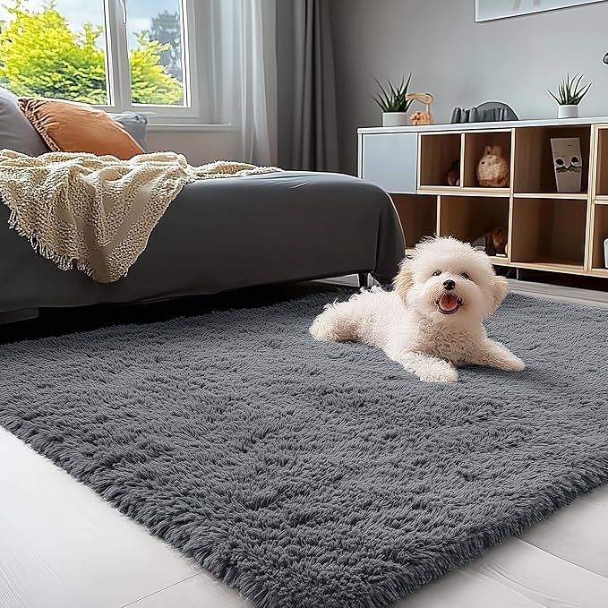 OLANLY 4x8 Area Rugs for Living Room Bedroom, Machine Washable Soft Fluffy Shaggy Bedside Rug, Indoor Floor Carpet for Kids Girls and Boys, Dorms, Nursery Rooms, Home Decor Aesthetic, Grey