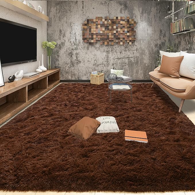 Tepook Super Soft Fluffy Rug for Bedroom, Modern Shaggy Fuzzy Kids Rugs for Living Room, Plush Indoor Nursery Home Decor Dorm Carpet with Non-Slip Bottom, Brown, 4 X 6 Feet