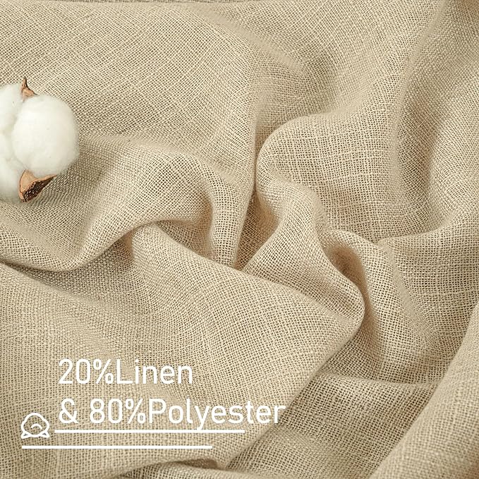 LAMIT Light Filtering Linen Curtains 68 inches Long for Bedroom, Faux Linen Textured Semi Sheer Back Tab and Rod Pocket Boho Modern Drapes for Living Room/Farmhouse, Linen, 2 Panels, 52 x 68 Inch