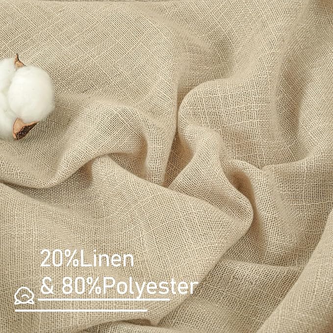 LAMIT Light Filtering Linen Curtains 84 inches Long for Bedroom, Faux Linen Textured Semi Sheer Back Tab and Rod Pocket Burlap Boho Modern Drapes for Living Room/Farmhouse, 2 Panels, 38 x 84 Inch