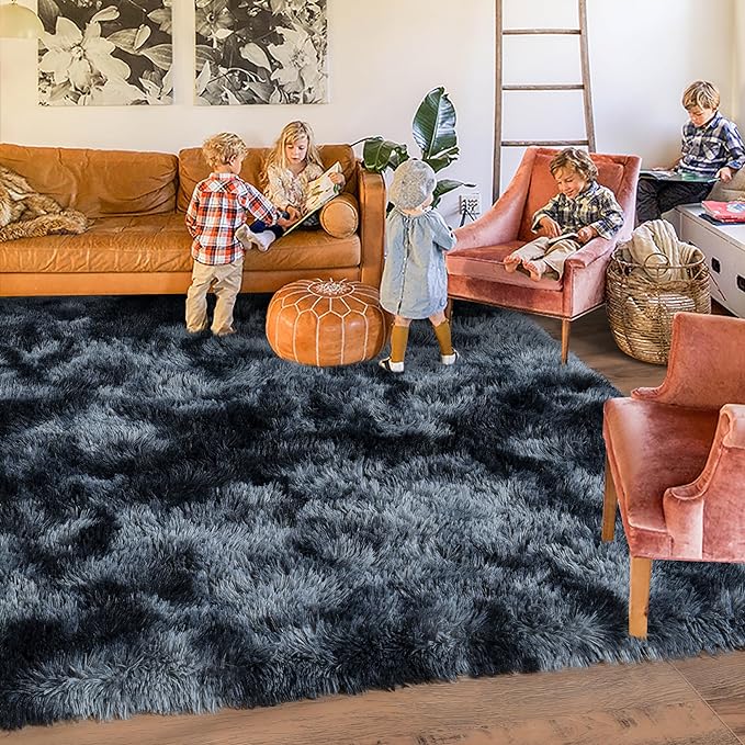Rugs for Living Room 10x14, Soft Shaggy Modern Shag Area Rug for Bedroom, Upgrade Non-Slip Plush Fluffy Carpet for Kids Boys Girls Room Home Decor Aesthetic,Blue Grey