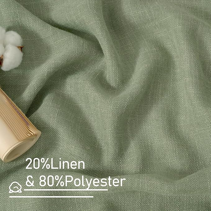 LAMIT Short Window Linen Curtains 36 Inch Length 2 Panels, Sage Green Light Filtering Panels Back Tab and Rod Pocket Neutral Drapes for Bathroom/Loft Room, 34 x 36 Inch