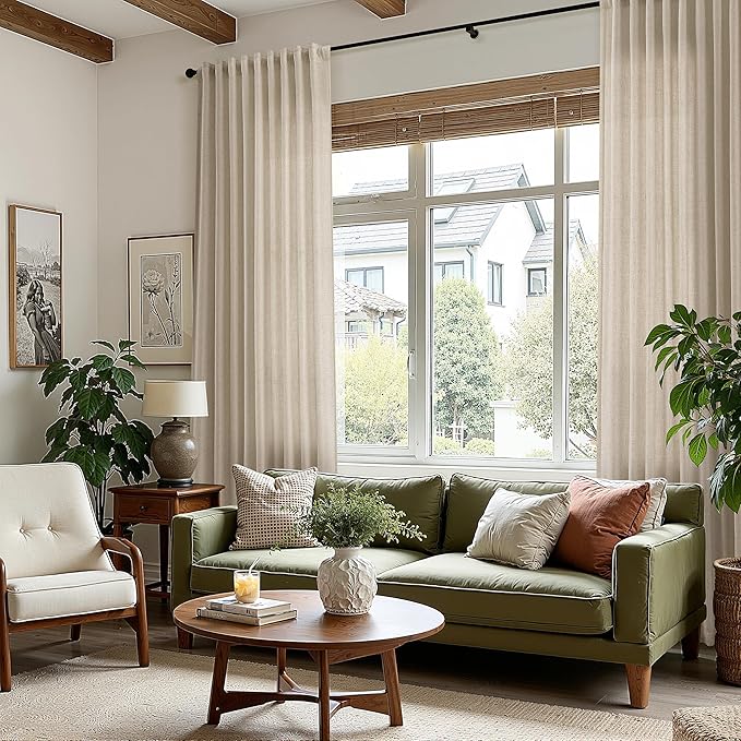 Taupe Burlywood Linen Curtains for Living Room 105 Inches Long Light Filtering Semi Sheer Curtain Back Tab Rustic Luxury Neutral Modern Farmhouse Decor Drapes for Bedroom Dinner Room 52x105, 2 Panels