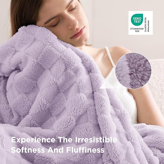 Bedsure GentleSoft Lavender Purple Throw Blanket for Couch Bed, Checkered Fleece Soft Cozy, Cute Throw for Bedroom Home Decor Gifts for Kids Girls,Lavender Fog, 50x60 Inches