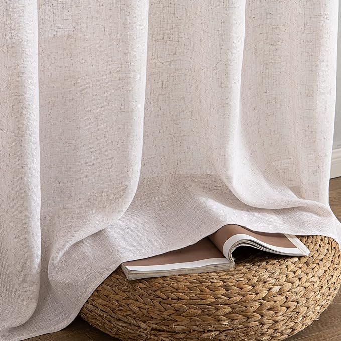 MIULEE Natural White Linen Curtains 90 Inch Length 2 Panels for Bedroom Living Room, Soft Thick Linen Textured Window Drapes Semi Sheer Light Filtering Back Tab Rod Pocket Burlap Look Decor, W37xL90