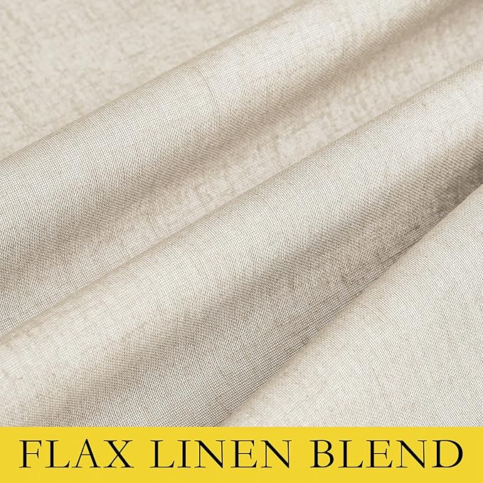 NICETOWN 100% Absolutely Blackout Linen Curtains with Thermal Insulated White Liner, Beige, W62, 2 Pieces, Noise Reducing Textured Linen Look Curtains for Windows 90 inch Length for Classroom