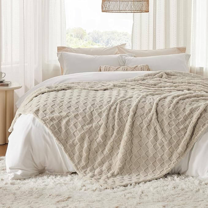 Bedsure GentleSoft Blankets Queen Size for Bed - Super Soft Cozy Blanket for Kids Girls, Large Fuzzy Fleece Throw for Bedroom Decor, Neutral, 90x90 Inches