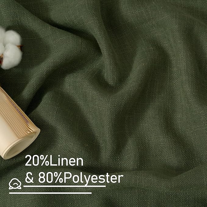 LAMIT Extra Wide Linen Curtains for Bedroom, Olive Green Light Filtering Faux Linen Textured Panels Semi Sheer Back Tab and Rod Pocket Boho Drapes for Living Room, 2 Panels, 60 x 84 Inch