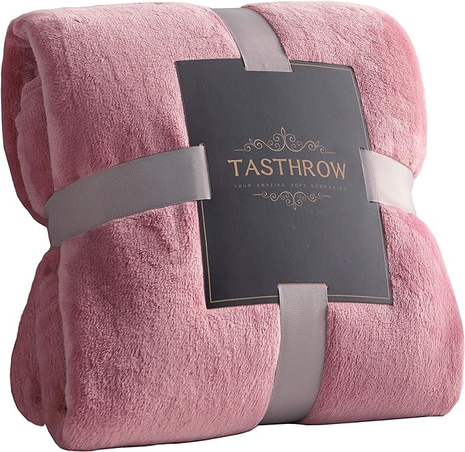 TASTHROW Large Flannel Fleece Throw Blanket, 90×108 Inch - Cozy Lightweight Thick Blanket - All Seasons Suitable for Women, Men and Kids (Pink)