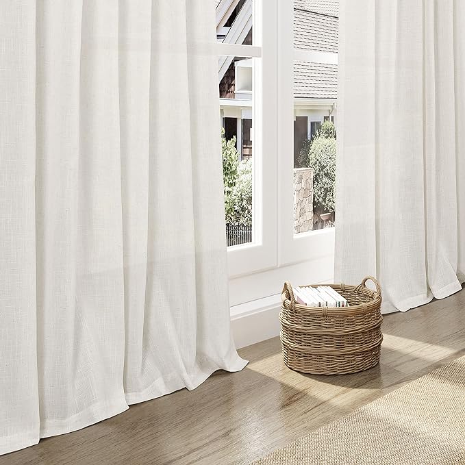 Linen Curtains 96 inches Long for Bedroom Back Tab Light Filtering Privacy Sheer Cream Curtains Modern Farmhouse Coastal Decor Cream Cotton Textured Gauze Curtain 2 Panel Set 70x96
