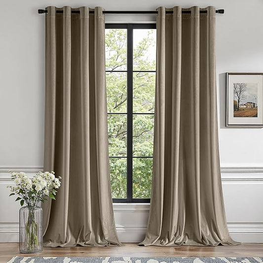 MIULEE Velvet Curtains Taupe Elegant Grommet Thermal Insulated Soundproof Room Darkening Curtains/Drapes for Classical Living Room Bedroom Decor 52 x 84 Inch Set of 2