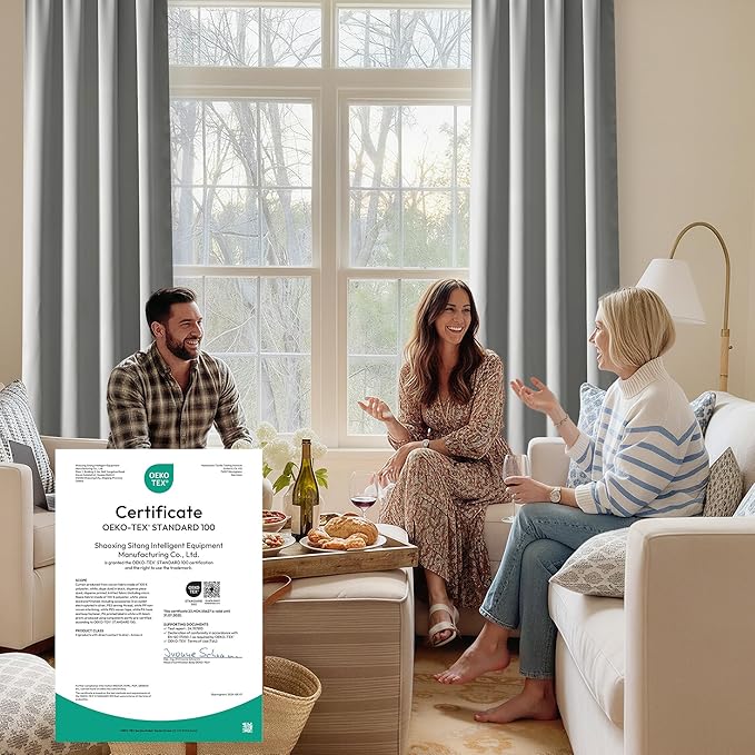RYB HOME Bedroom Blackout Curtains 63 inches Long, 100% Blackout Thermal Insulated Noise Reducing Curtains for Living Room Nursury, 62 inches Wide by 63 inches Long, Silver Grey