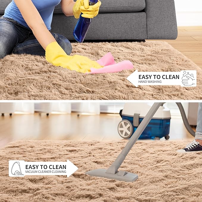 Tepook Super Soft Fluffy Rug for Bedroom, Modern Shaggy Fuzzy Kids Rugs for Living Room, Plush Indoor Nursery Home Decor Dorm Carpet with Non-Slip Bottom, Beige, 3 X 5 Feet