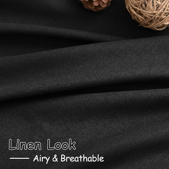 Black Linen Curtains 120 inch Extra Long for Living Room Back Tab Light Filtering Semi Sheer Drapes Modern Farmhouse Muslin Look Decor Cotton Textured Curtain for Floor to Ceiling Window 10 FT