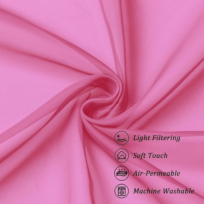Chyhomenyc Sheer Hot Pink Curtains 90 inches Long 2 Panels, Light Filtering Soft Airy Solid Elegant Voile Window Treatment Drapes for Bedroom Living Room, 42Wx90L Inches