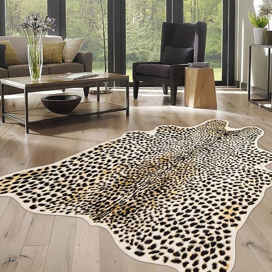 Oversized Cheetah Print Rug, Large Leopard Rug 6.2x8.2 Feet Faux Animal Print Skin Cheetah Area Rug for Bedroom Living Room Animal Fur Hide Rustic Antelope Deer Multicolor