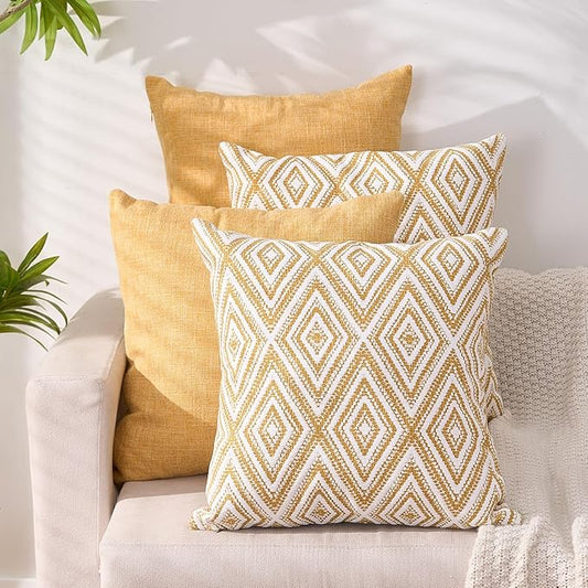 HPUK Decorative Throw Pillow Covers Set of 4 Couch Pillows Accent Cushion Cover for Couch Sofa Living Room, 20"x20" inches, Ochre
