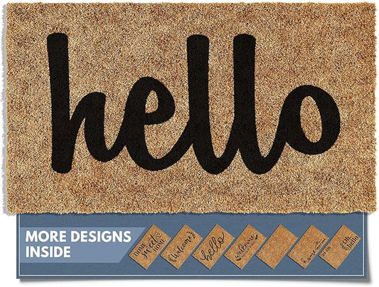 Barnyard Designs Doormat Welcome Mat for Outdoors, Large Front Door Entrance Mat, Brown (Thick Hello, 30x17)