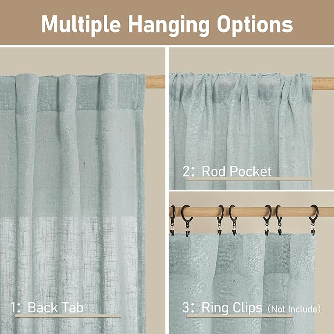 LAMIT Linen Blended Curtains for Bedroom, Faux Linen Textured Light Filtering Drapes Back Tab and Rod Pocket Boho Burlap Panels for Farmhouse/Living Room, 2 Panels, 38 x 84 Inch, Greyish Blue