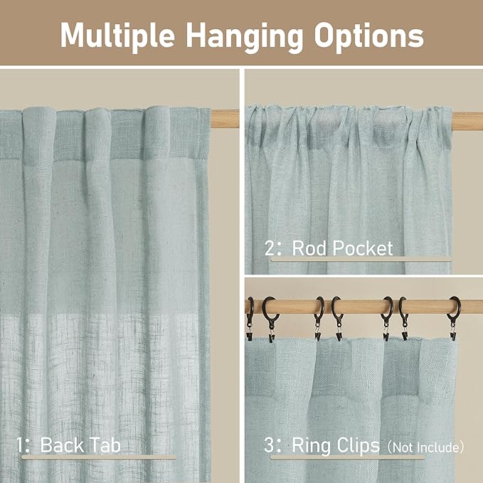 LAMIT Greyish Blue Linen Curtains for Living Room, 78 Inch Faux Linen Textured Light Filtering Drapes Back Tab and Rod Pocket Boho Panels for Farmhouse/Bedroom/Porch, 52 x 78 Inch, 2 Panels Set