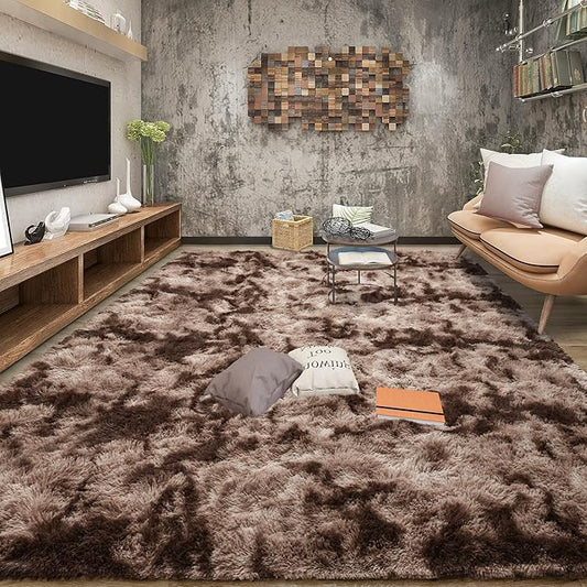 Tepook Area Rugs 9x12 for Living Room, Super Soft Fluffy Rugs for Bedroom, Modern Shaggy Rug Fuzzy Carpets for Kids, Plush Indoor Nursery Home Decor Rug with Non-Slip Bottom, Tie-Dyed Coffee