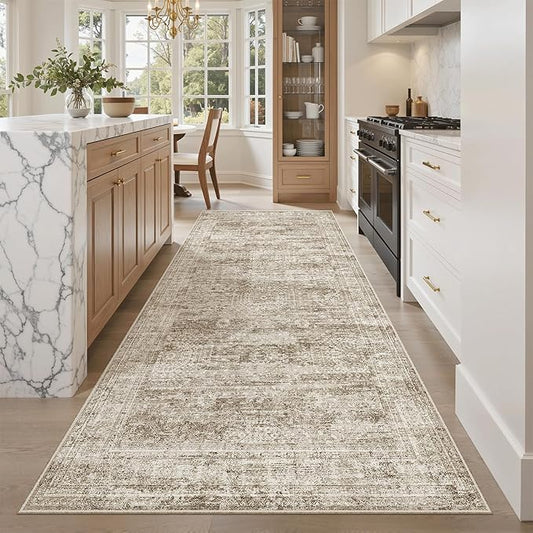 Hallway Runner Rug 4x8 Wide: Washable Thin Runners for Hallways Entry, Non Slip Soft Vintage Kitchen Area Rugs for Living Room Bedroom Dining Room Foyer (Brown, 4x8)