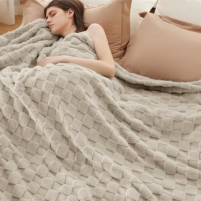 Bedsure GentleSoft Blankets Queen Size for Bed - Super Soft Cozy Blanket for Kids Girls, Large Fuzzy Fleece Throw for Bedroom Decor, Neutral, 90x90 Inches