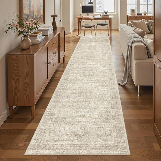 Runner Rug 2x12 Washable Non-Slip Hallway Runner Rugs for Kitchen Bathroom Laundry Room Beige Vintage Floor Carpet Runners for Hallways Entryway