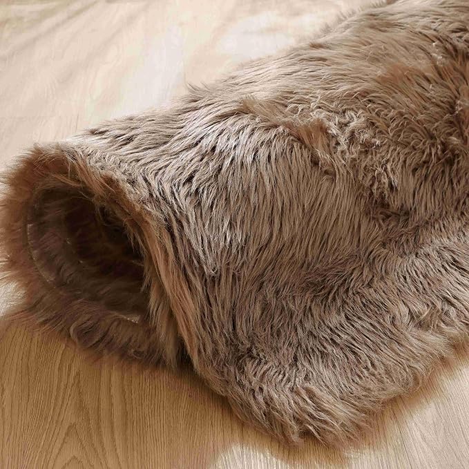 Goolela Area Rug 8x10 - Light Brown Beige - Fluffy Fuzzy Shag Rug for Living Room Bedroom Faux Sheepksin Fur Plush Rectangle