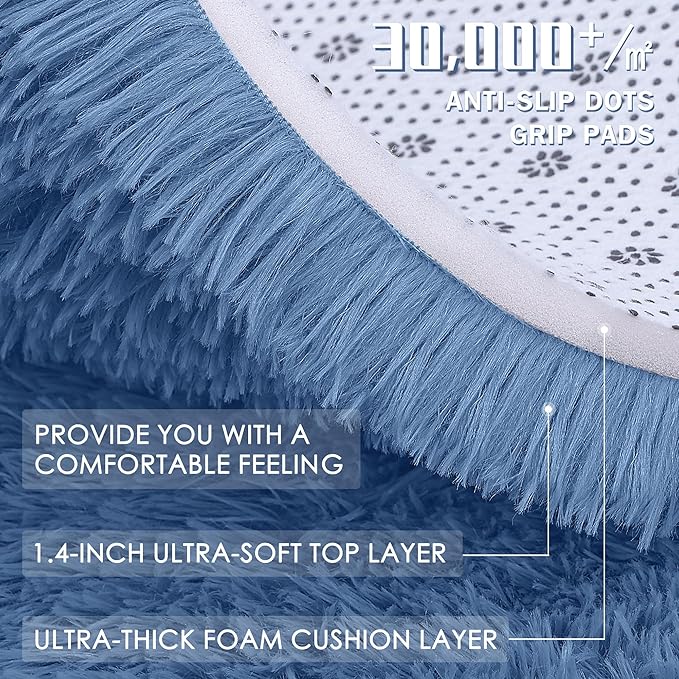 OLANLY 6x9 Machine Washable Large Area Rugs for Living Room, Bedroom, Soft Fluffy Shaggy Bedside Rug, Indoor Floor Carpet for Kids Girls and Boys, Dorms, Nursery, Home Decor Aesthetic, Blue