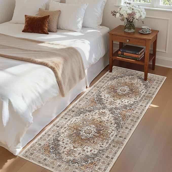 Madane Hallway Runner Rug - 2x5 Rug Runner Washable Runner Rugs Non-Slip Low-Pile Kitchen Runner Rug Laundry Room Rug Throw Carpet for Entrance Bedroom Living Room (2'x5', Turmeric/Grey)