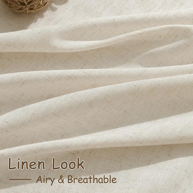 Birch Beige Linen Curtains for Living Room 105 Inches Long Light Filtering Semi Sheer Curtain Back Tab Modern Farmhouse Decor Elegant Luxury Coastal Drapes for Bedroom Dinner Room 52x105, 2 Panels