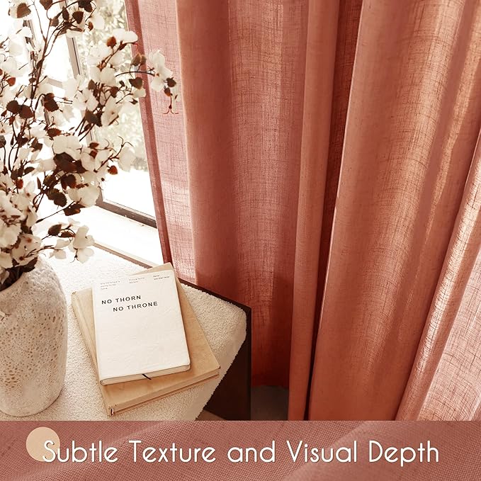 144 inch Linen Terracotta Curtains 2 Panels for Living Room Back Tab Light Filtering Semi Sheer Rust Colored Curtains 144 inches Long Soft Thick Cotton Cloth Textured Rustic Boho Farmhouse Room Decor