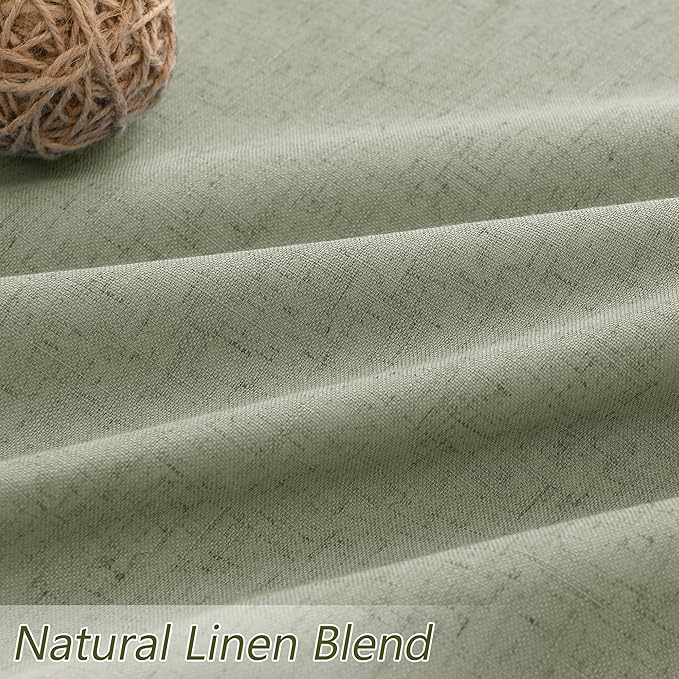 Sage Green 100% Blackout Linen Curtains 72 Inch Length 2 Panels Set for Living Room Bedroom Back Tab Thermal Insulated Black Out Drapes Room Darkening Farmhouse Window Curtains 72 Inches Long