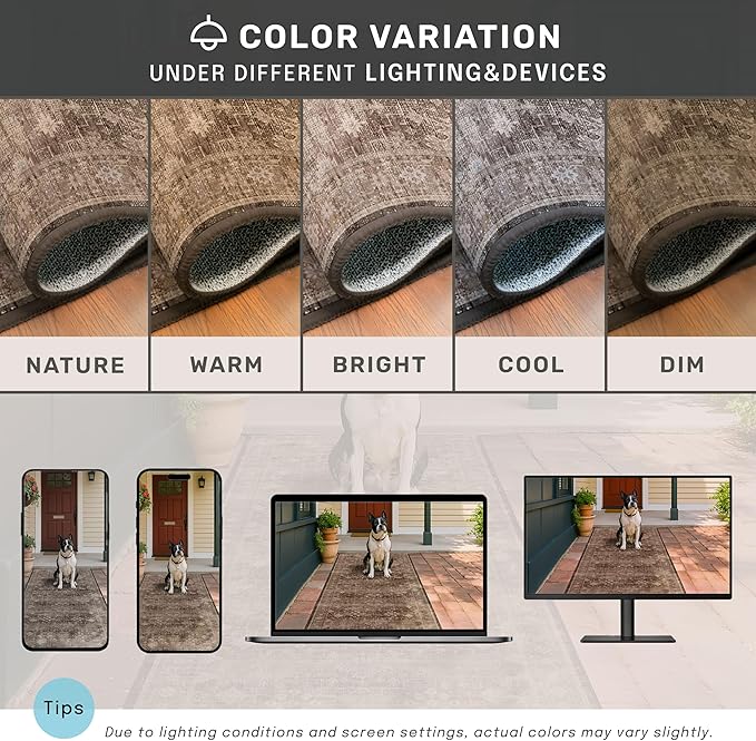 Hazo Haus Taupe Brown 5x8 Rug for Living Room - Vintage Traditional Dark Neutral Geometric, Washable Foldable Non-Slip Area Rugs for Dining Under Table, Home Office, Guest Room
