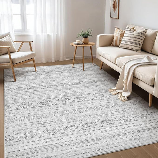 Nakagishi 5x7 Area Rugs Living Room: Washable Boho Large Neutral Soft Farmhouse Rug Stain Resistant Modern Indoor Floor Non-Slip Carpet for Bedroom Nursery Kids Office Dining Room Dorm - Dark Grey