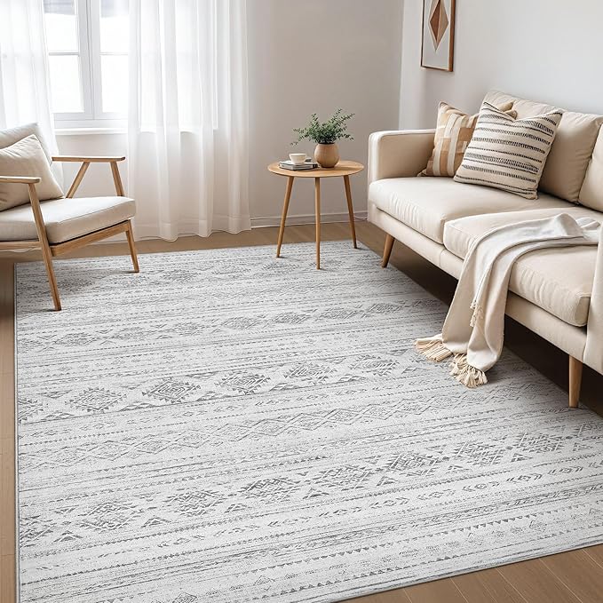 Nakagishi 6x9 Area Rugs Living Room: Washable Boho Large Neutral Soft Farmhouse Rug Stain Resistant Modern Indoor Floor Non-Slip Carpet for Bedroom Nursery Kids Office Dining Room Dorm- Dark Grey