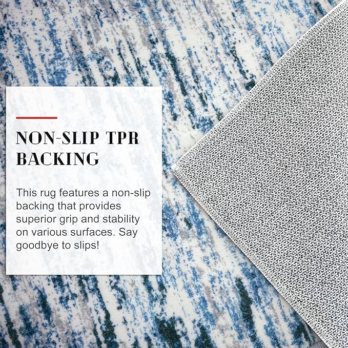 Lansny Modern Abstract Small Area Rug Indoor 3x5 Washable Rug Non-Slip Soft Entryway Rug Grey Blue White Kitchen Mats Thin Print Faux Wool Floor Carpet Throw Rugs for Entrance Bedroom Home Decor