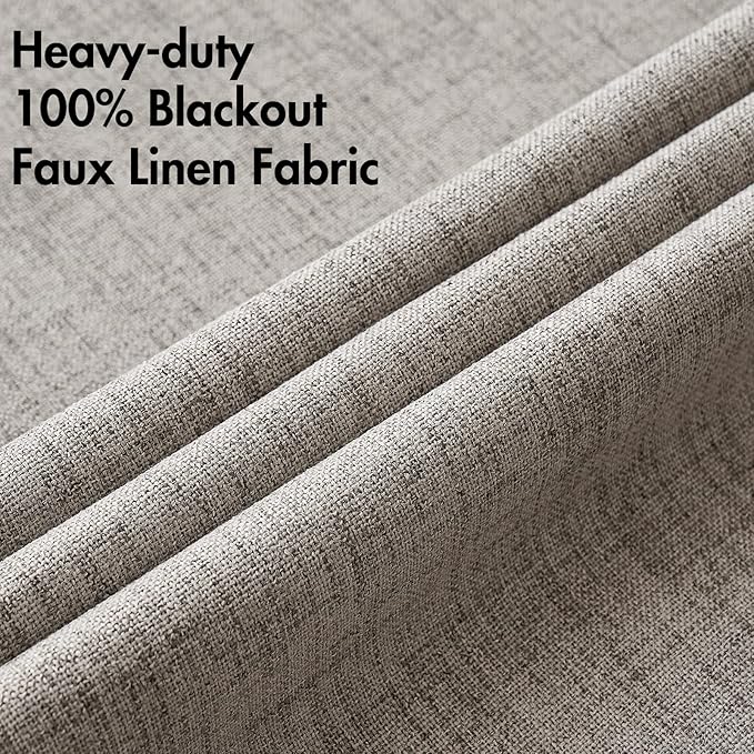 MIULEE 100% Blackout Linen Textured Curtains for Bedroom Solid Thermal Insulated Warm Taupe Grommet Room Darkening Curtains & Drapes Luxury Decor for Living Room Nursery 42 x 90 Inch (2 Panels)