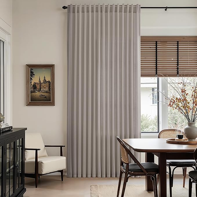 Nanspring Stone Grey Linen Curtains 102 Inches Long for Living Room Simple Modern Light Filtering Semi Sheer Curtain Back Tab and Rod Pocket Neutral Luxury Drapes for Bedroom Office 52x102, 2 Panels
