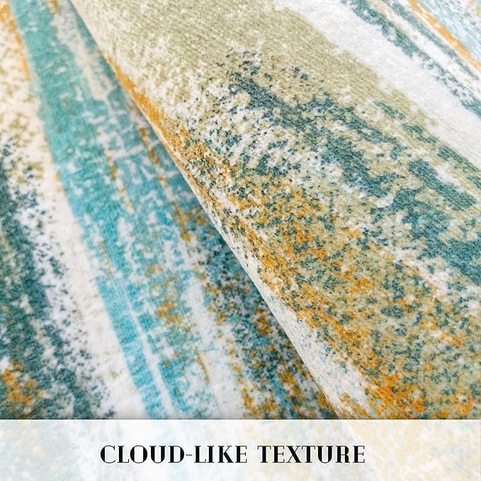 Lansny Modern Abstract Runner Rug 2x12, Green Mustard Multi Washable Long Kitchen Runner Non-Slip Soft Hallway Rug Runner Thin Print Faux Wool Carpet for Entryway Bedroom Laundry Room Indoor
