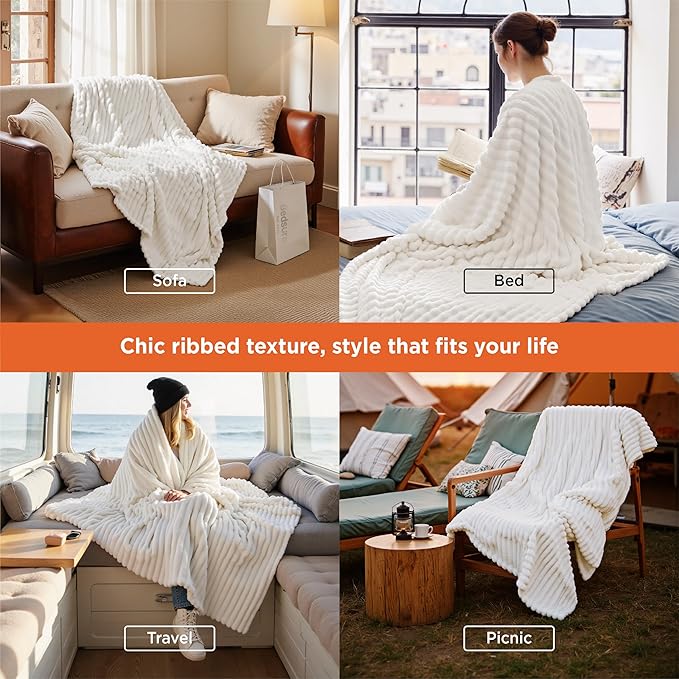 Bedsure GentleSoft White Throw Blanket for Couch - Cozy Soft Blankets for Women, Cute Small Fleece Throws for Girls, House Bedroom Decor Aesthetic Gift for Women, Off White, 50x70 Inches