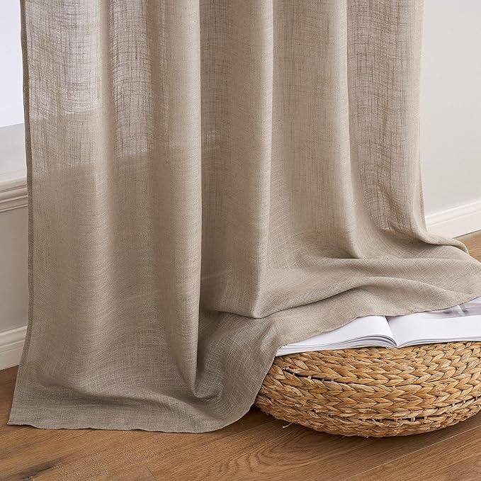 MIULEE Taupe Linen Curtains 72 Inch Length for Bedroom Living Room, Soft Thick Linen Textured Window Drapes Semi Sheer Light Filtering Back Tab Rod Pocket Burlap Look Farmhouse Country Decor, 2 Panels