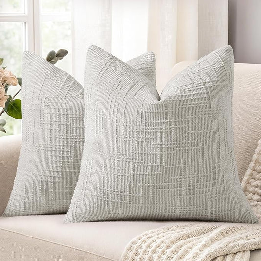 decorUhome Light Grey Chenille Throw Pillow Covers 20x20 Set of 2 Textured Soft Cozy Slubby Couch Pillow Covers Modern Farmhouse Boho Decorative Pillow Cases for Bed Sofa Living Room
