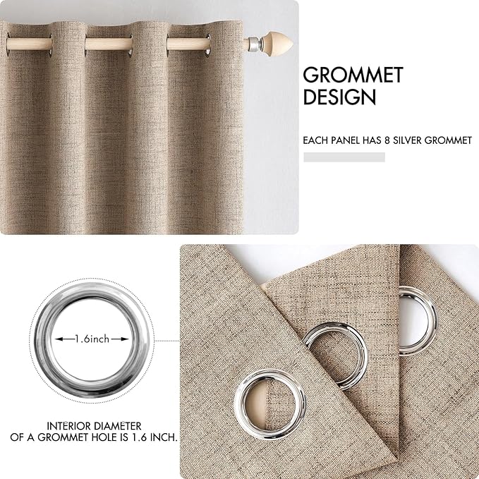 MIULEE 100% Blackout Linen Textured Curtains for Bedroom Solid Thermal Insulated Copper Brown Grommet Room Darkening Curtains & Drapes Luxury Decor for Living Room Nursery 52 x 90 Inch (2 Panels)
