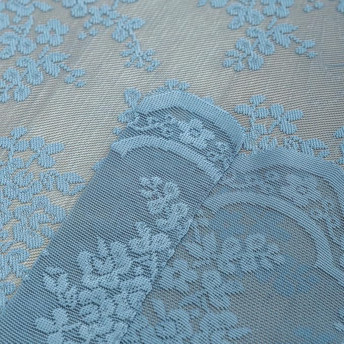 YJ YANJUN Vintage Lace Curtains 63 Inch Length-Victorian Floral Pattern Stone Blue Sheer Curtains for Boys Bedroom Privacy Summer Beach Themed Ocean Coastal Room Decor 2 Panles W52 X L63 Dusty Blue